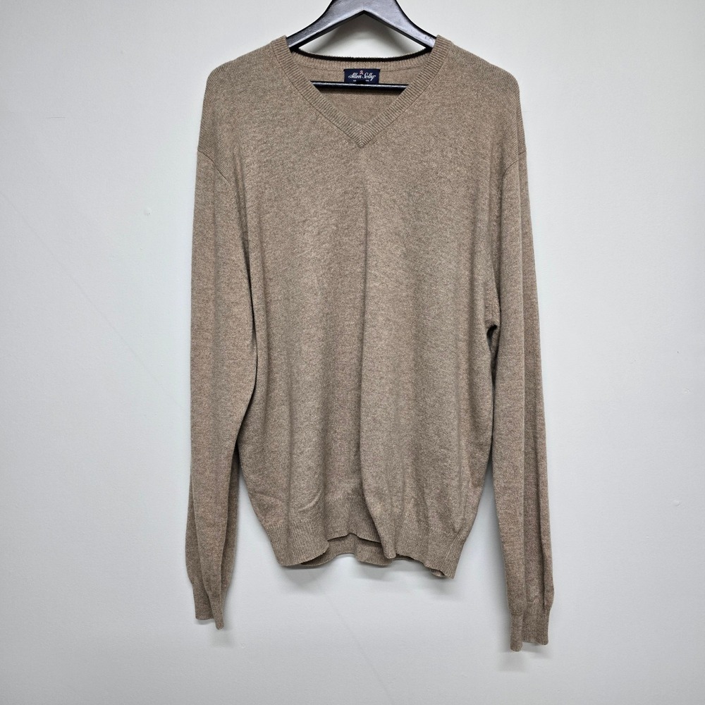 Allen Solly Sweater Mens XL Tan 100% Cashmere V-neck Classic Quiet Luxury